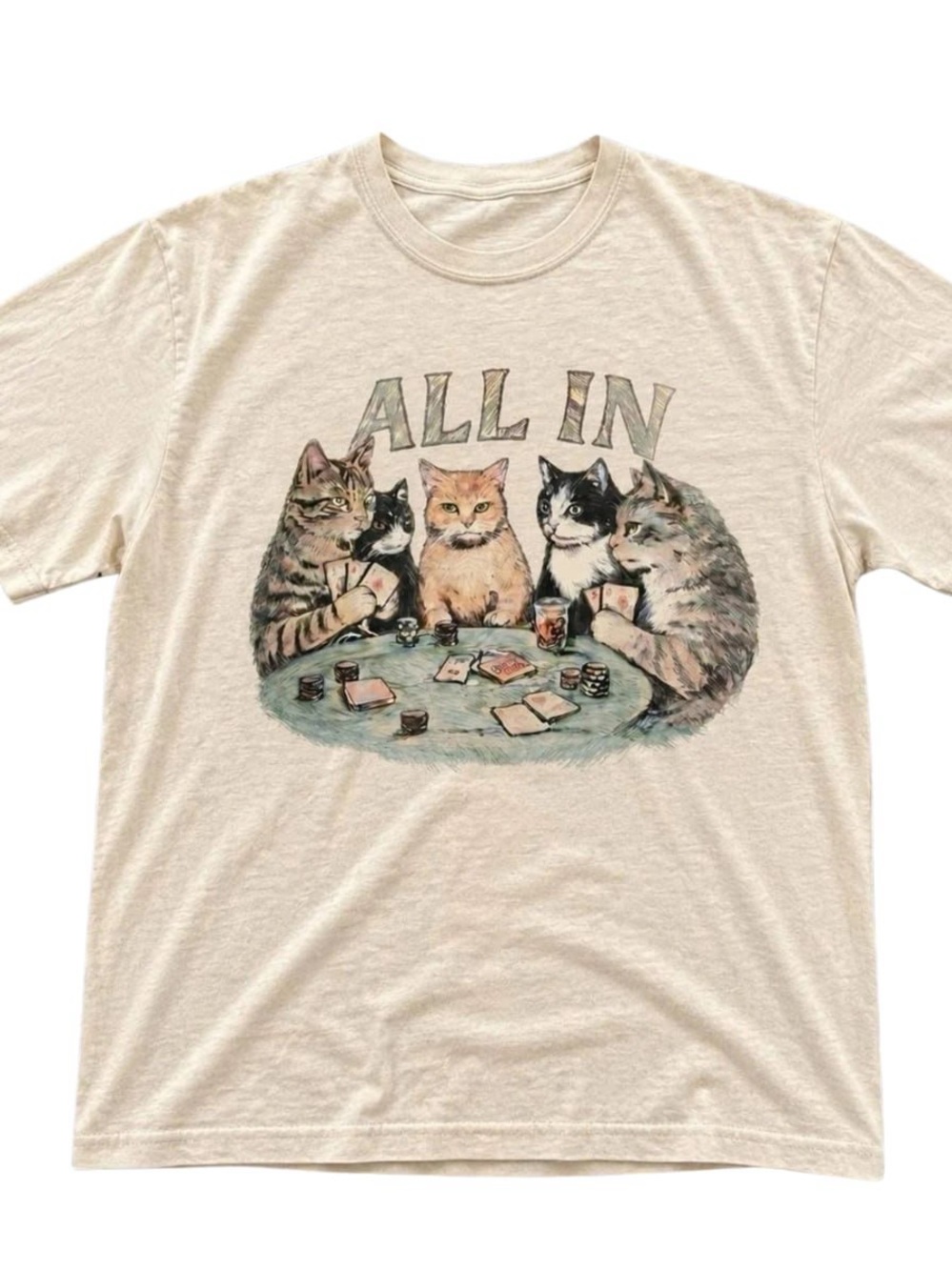 Cream All In Cats Poker Graphic Tee